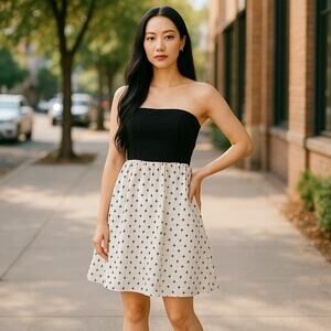 Papaya Womens Juniors Dress Size Small Strapless Black‎ Cream Crosses Lace Bow